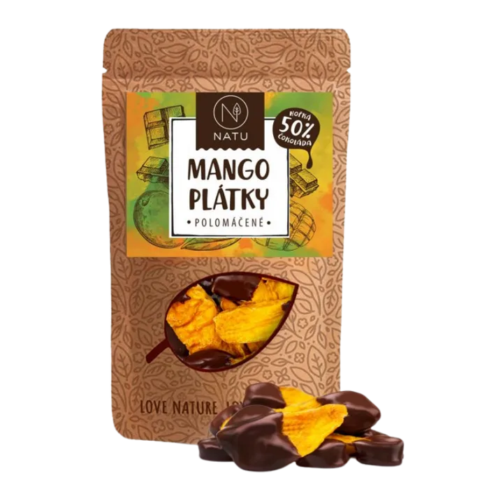 NATU Mango plátky polomáčené 50% hořká čokoláda 120 g